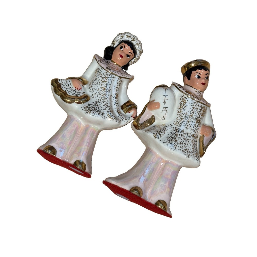 Florence Pasadena Ceramics Calif Pottery Asian   7.5" Boy & Girl 1942 Pink Gold